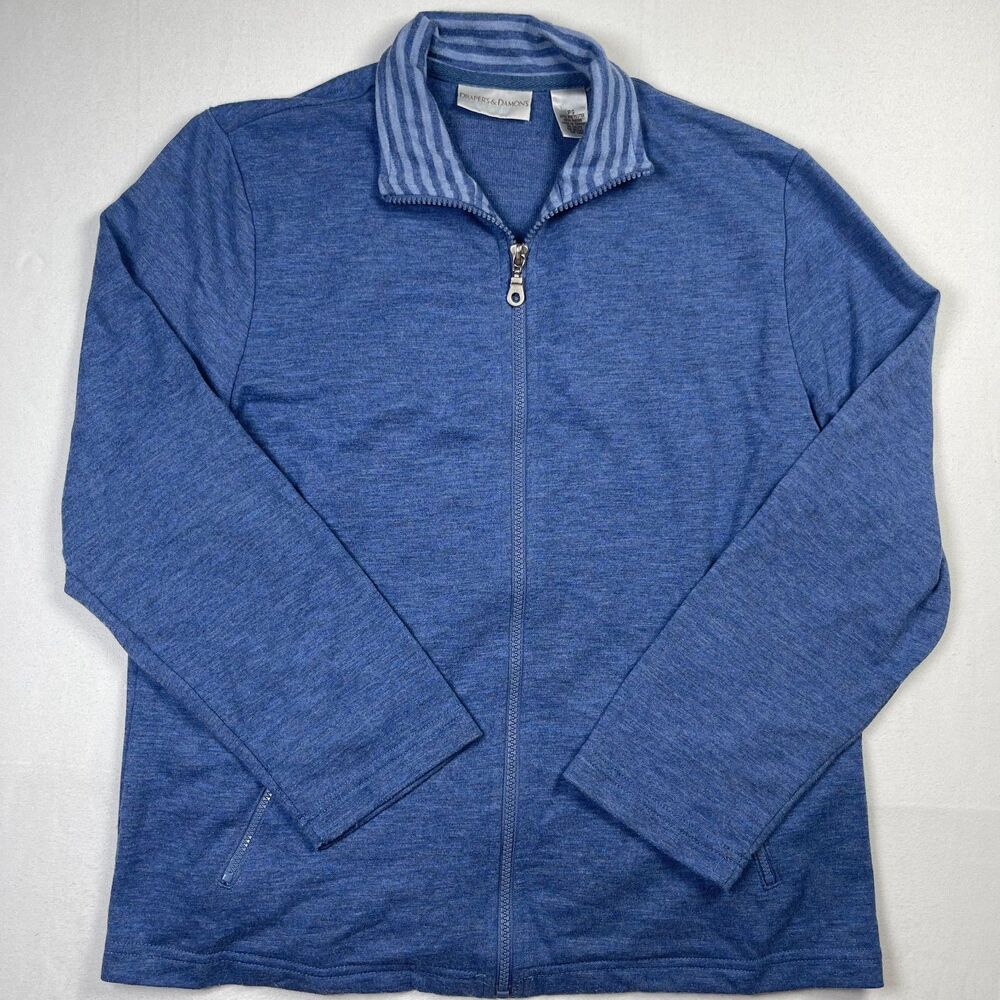 Draper's & Damon's Sweater Women's Small Blue Terry Fleece Long Sleeve Full Zip